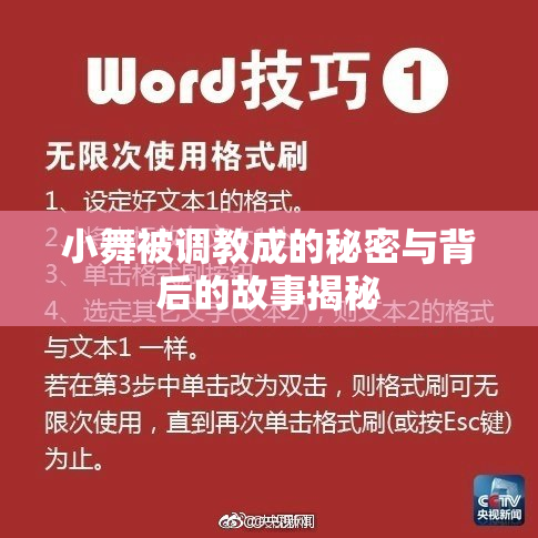 小舞被调教成的秘密与背后的故事揭秘